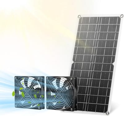 Ventilator op zonne-energie - Zonnepaneel ventilator - Ventilatie in hokken - Weerbestendig ontwerp - 15 W - Zwart