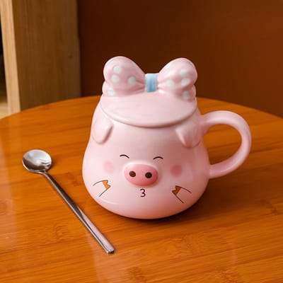 Creatieve Keramische Mok Schattig Varken Roze Meisje Hart Cartoon Kop met Deksel Lepel Waterbeker Ontbijtbeker Koffiekop 401-500ml