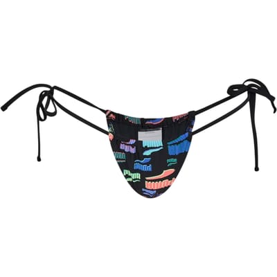 Puma Dames Tanga Graphic Print Bikinibroek met Zijden Veters (Zwart/Multikleur)