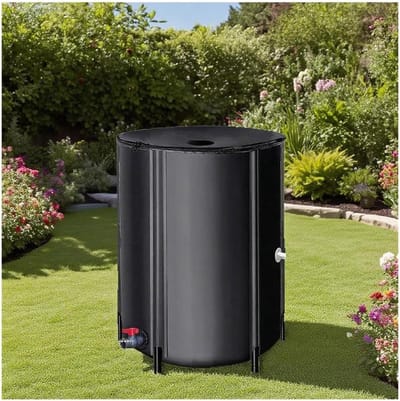 Regenwateropvangtank - Opvouwbare ton - Duurzaam watergebruik - Twee kranen - 50 liter - Zwart