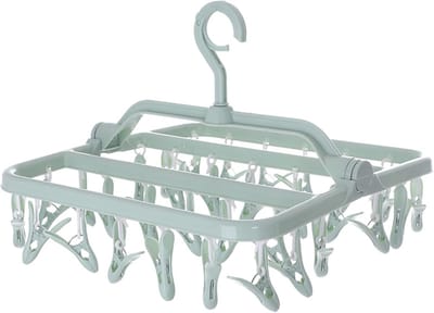 SnelShoppen - Vouwbare Sok Droogrek met 32 Klemmen, Winddichte Kledinghanger, Ruimtebesparende Hangdroger voor Ondergoed, Sokken, Handdoeken, Baby Kle