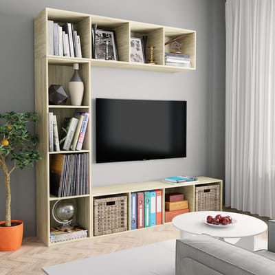 vidaXL - 3-delige - Boekenkast-/tv-meubelset - 180x30x180 - cm - eikenkleurig