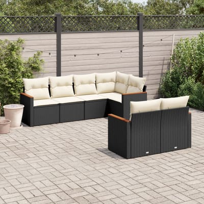 vidaXL - 7-delige - Loungeset - met - kussens - poly - rattan - zwart
