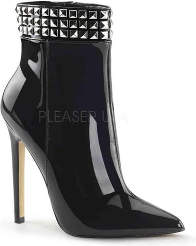 EU 35 = US 5 | SEXY-1006 | 5 Heel Ankle Boot w/Metal Stud Detail, Side Zip