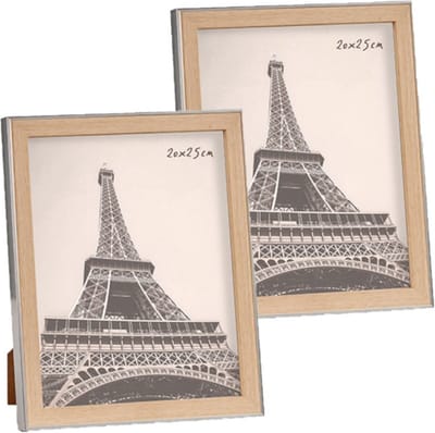 2x stuks kunststof fotolijst zilver met hout geschikt voor een foto van 20 x 25 cm