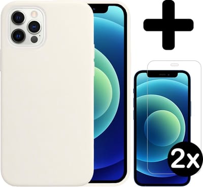 Hoesje - Met 2x Screenprotector - Geschikt voor Apple iPhone 12 Pro - Sterk & Shockproof - Telefoon Hoes - Back Cover - Siliconen Case - Telefoonhoes - Wit