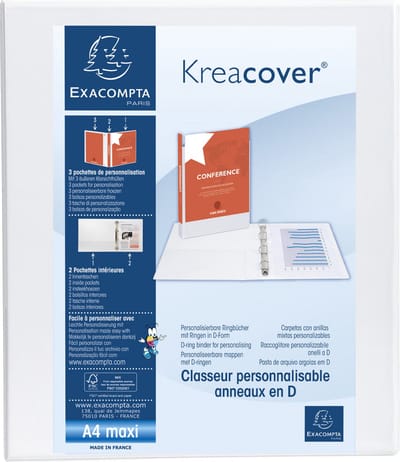 Exacompta 10x Kreacover Ringband in PP met 4 D-ringen van 30mm - A4 maxi - Wit - 51842E