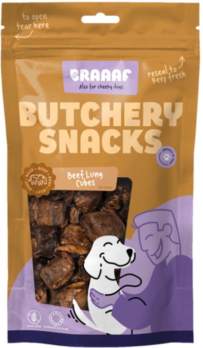 Braaaf Hondensnack Butchery Beef Lung Cubes - 10 x 85 gr - Voordeelverpakking