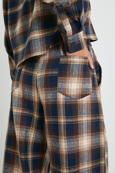boohoo Dames Checkprint, broek met trekkoordtaille en wijde pijpen | Brown | Maat: 10