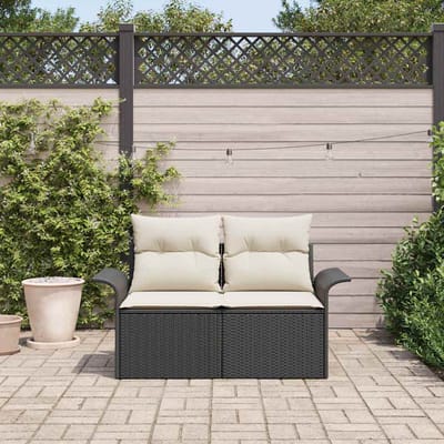 vidaXL - Tuin - Sofa - met - kussen - Zwart - 141 - x - 62 - x - 69cm - poly - rattan