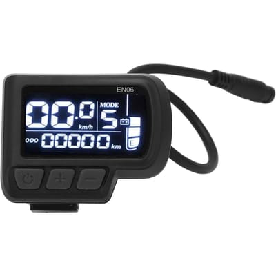EN06 Compteur d'Affichage LCD pour Vélo Compteur de Vitesse avec Connecteur Lumineux 6 broches Fil Étanche 24V 36V 48V 60V Affichage pour Vélo Électrique black