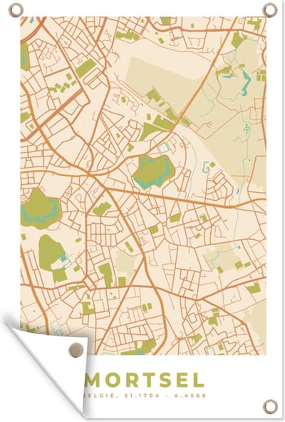 Muurdecoratie Vintage - Retro - Plattegrond - Kaart - Stadskaart - Mortsel - 120x180 cm - Tuinposter - Tuindoek