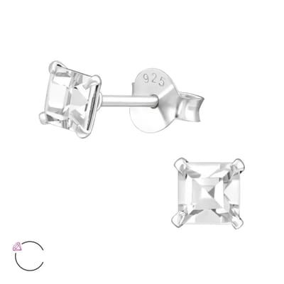 Aramat Jewels | Oorbellen | Zilveren Kristallen Oorstekers Vierkant – 925 Zilver Geometrisch | 4mm / Transparant | | | Zilver | Kinderen, Volwassenen | Verkleurd niet
