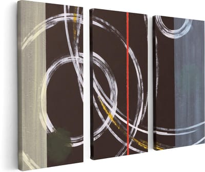 Artaza Canvas Schilderij Drieluik Abstracte Cirkels met een Rode Lijn - 120x80 - Foto Op Canvas - Canvas Print