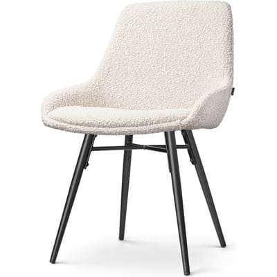 Nolon Nena-Isa Eetkamerstoel Bouclé Beige - Stof - Zonder Armleuning - Zwarte Houten Poten - Scandinavisch - Comfortabel
