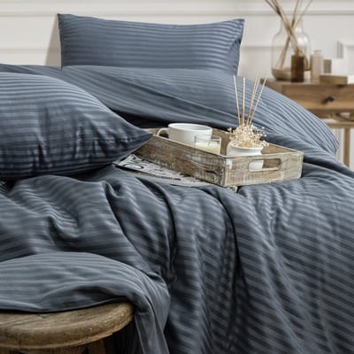 Boraboi ® Stijlvol en Modern Katoen-Satijnen 200x220 cm Luxe Dekbedovertrekset – Tweepersoons – Antraciet Gestreept (4-delig)