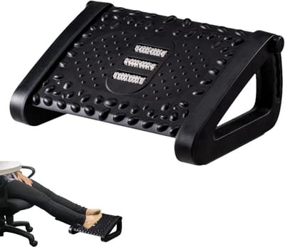 Voetensteun Bureau - Voetenbankje Beensteun - Ergonomisch Zitten - Met Massage Roller - 6 Hoogtes Verstelbaar - Zwart