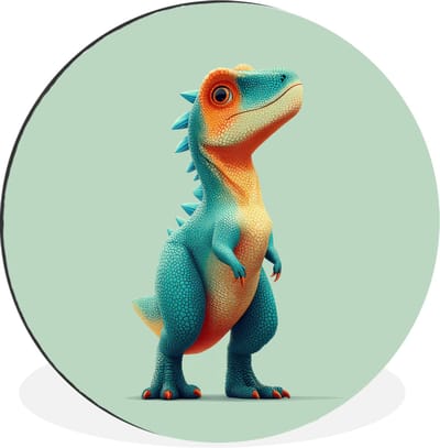 WallCircle - Wandcirkel - Muurcirkel - Cartoon - Dino - Oranje - Stekels - Aluminium - Dibond - 30x30 cm - Binnen en Buiten