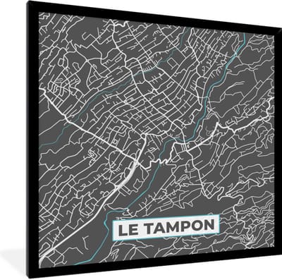 Fotolijst incl. Poster - Kaart – Stadskaart – Le Tampon - Plattegrond – Frankrijk - 40x40 cm - Posterlijst
