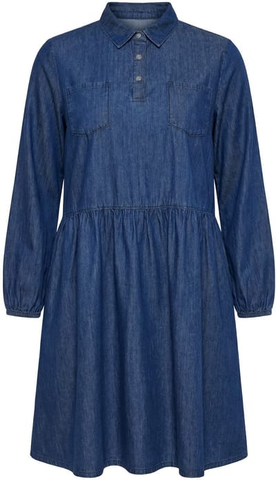 Ulla Popken - Dames - Jeansjurk A-lijn overhemdkraag borstzakken - Donkerblauw denim - Maat 42+
