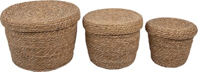 Clayre & Eef Opbergmand Set van 3 Ø 37x27 cm Bruin Stro Rond Mand