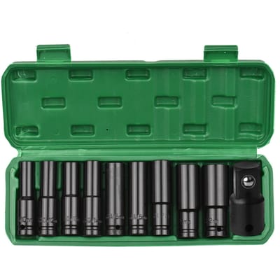 1/2 inch aandrijving zeskant-slagdoppenset 10-delige diepe doppen metrische maten koolstofstaal met 10pcs & 10-22mm with Adapter