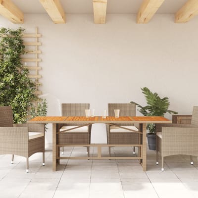 vidaXL - Tuintafel - met - acaciahouten - blad - 190x80x74 - cm - poly - rattan - beige