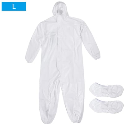 Combinaison de protection à capuche avec couvre-chaussures, vêtements de sécurité réutilisables pour hommes, femmes et unisexes, taille L L white