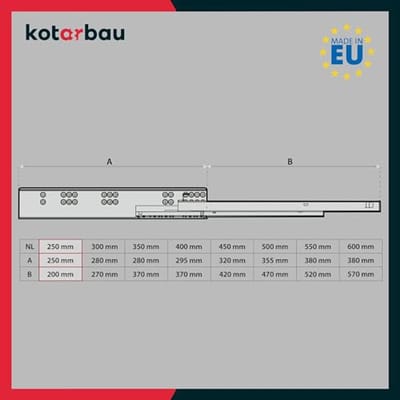 3D-laderails - Vloermontage, Volledig Uittrekbaar, Softclose, 250 mm Staal
