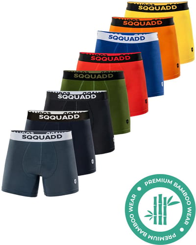 SQQUADD® Bamboe Ondergoed Heren - 8-pack Boxershorts - Maat S - Comfort en Kwaliteit - Voor Mannen - Bamboo - Zwart/Grijs/Groen/Rood/Blauw/Oranje/Geel/Donkerblauw