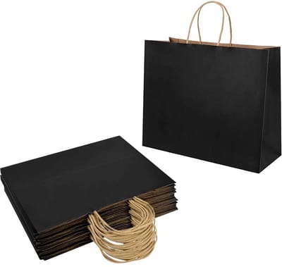 Dailygoods - Zwarte Papieren Zakken Set van 20 - Kraftpapier Geschenkzakken met Handvat