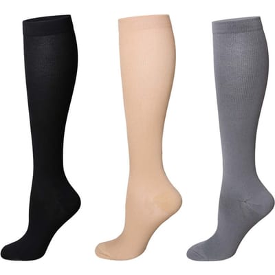3 Paar Compressiekousen Effen Kleur Verhoogde Bloedcirculatie Ademend Nylon Compressiekousen Hardlopen black
