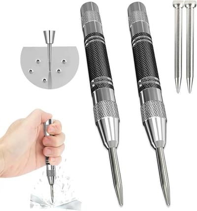 Automatische Graan Center Punch met 2 Vervangtips voor Metaal, Hout, Glas en Staal - 130mm x 12mm, Precisie Gereedschap voor Klussen en DIY Projecten