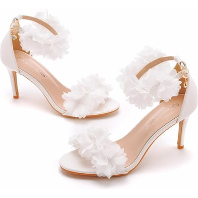 8 Cm Lage Mond Één Lengte Band Hoge Hak Sandalen Witte Bloem Lichte Mond Sandalen Dunne Hak Vis Mond Bruiloft Bruid Bruiloft Schoenen 41