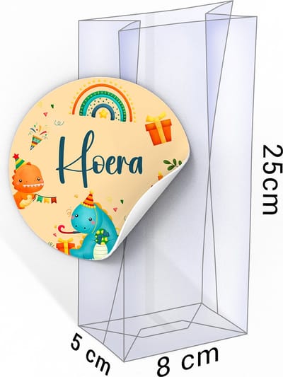 20x Uitdeelzakjes + Dino Geel Stickers - 80 x 50 x 250mm | Blokbodemzakjes transparant | Plastic Zakjes | Cellofaanzakjes | Uitdeelzakjes transparant | Uitdeelzakjes kinderfeestje | Cadeauzakjes | Inpakzakjes | Traktatie zakjes -