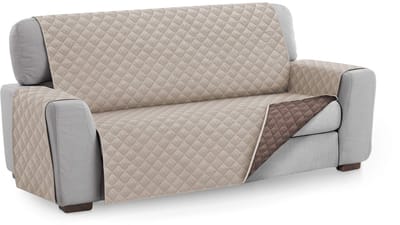 Unyqoos ® Omkeerbare Gewatteerde Bankhoes voor Bescherming en Stijl van 3-zits Fauteuils in Beige Tint