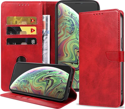 Geschikt voor iPhone Xs Max Telefoonhoesje Kunstleer met Magnetisch lipje en Pasjeshouder Book Case met Klepje - Rood - Smartphonica geschikt voor iPhone Xs Max