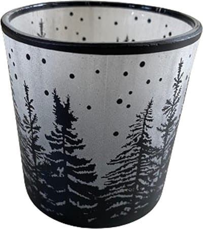 Diga Colmore - Waxinelichthouder Black Frosted Trees - Kerst/Winter - Zwart - 7x7x8