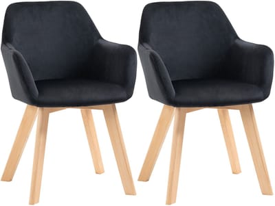 HOMCOM-Esszimmerstuhl-Samt(100% Polyester), Gummiholz-54L x 57B x 80H cm-Schwarz