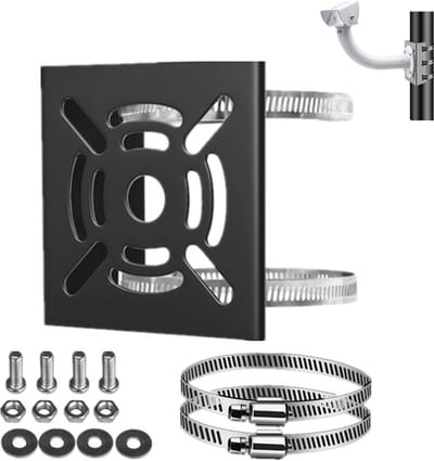 Beveiligingscamera-Beugel - Universele Verticale Paalmontagebeugel - Stevige Metalen Beugel - Met Bevestigingsring - Vlakke Paalbeugel - Metalen Beugell - Verticale Paaladapter - Geschikt Voor De Meeste Standaard Beveiligingscamera's - Zwart