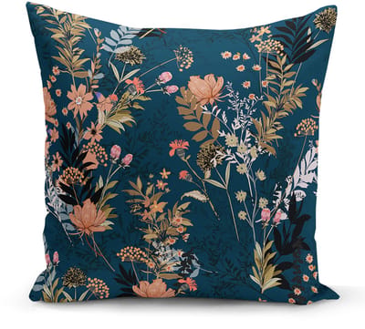 De Groen Home BLOEM - Sierkussen 65x65 cm - Hondenkussen - Vloerkussen - Inclusief binnenkussen - Bloemen op donkerblauw - Aan beide zijdig bedrukt