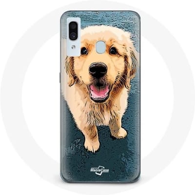Coque - Samsung - Galaxy A30 - Souple - Noir - Golden retriever Chiot