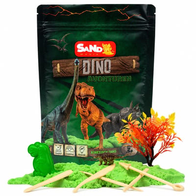 Sand Mania® kinetisch zand - Dino editie - 500 G Groen – Sensorisch Speelzand met Vormpjes