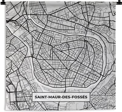 Wandkleed - Wanddoek - Plattegrond - Saint-Maur-des-Fossés - Stadskaart - Kaart - Frankrijk - 180x180 cm - Wandtapijt