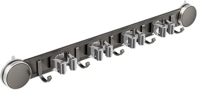 Bezemhouder Wandmontage - Dweilclip Organizer - Ruimte Besparen - Zuignap Zonder Boren - 57 cm Lengte - Grijs