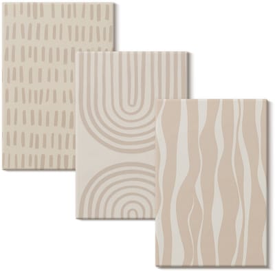 Wallfluent Set van canvas schilderijen - Abstracte patronen in tinten beige en wit Canvas Schilderijen Set - set 3 stuks 20x30 cm - Beige Set van Canvas Prints - Texturen Canvas Kunst Set - Boheemse Canvas Kunst Set