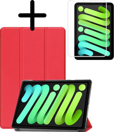 Hoesje Geschikt voor Apple iPad Mini 7 (2024) - 8.3 inch - 7e Generatie - Met Screenprotector - Trifold Bookcase - Hard Cover - Hardcover Book Case - Tablet Hoes - Rood