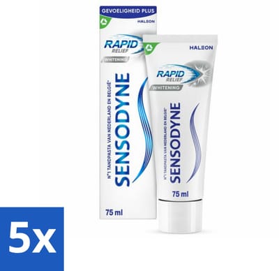 5 x Sensodyne - Tandpasta - Rapid Relief Whitening - Snelle Gevoeligheidsverlichting - 75 ml - Gevoelige Tanden - Snelle Verlichting - Tandpasta - Witte Tanden - Gevoeligheid Verlichting