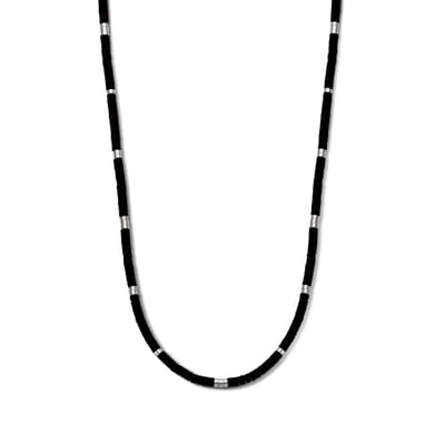 Frank 1967 7FN-0059 Kralen Ketting Zwart Agaat - Heren - 4mm - Mat Staal - 70cm - Zwart - Cadeau voor mannen