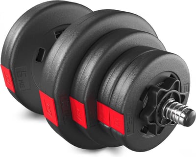 Hop-Sport Halterset 20 kg – Halterstang 30 mm met Stersluitingen & Gewichten, Gekarteld Handvat (1 x 20 kg)